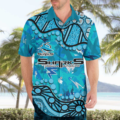 Personalized Cronulla-Sutherland Sharks Hawaiian Shirt Aboriginal Pattern with Graffiti Style Design