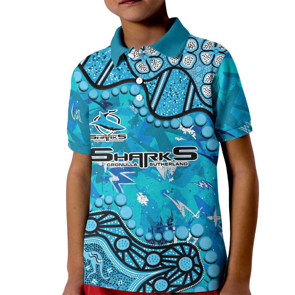 Personalized Cronulla-Sutherland Sharks Kid Polo Shirt Aboriginal Pattern with Graffiti Style Design