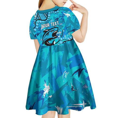 Personalized Cronulla-Sutherland Sharks Kid Short Sleeve Dress Aboriginal Pattern with Graffiti Style Design