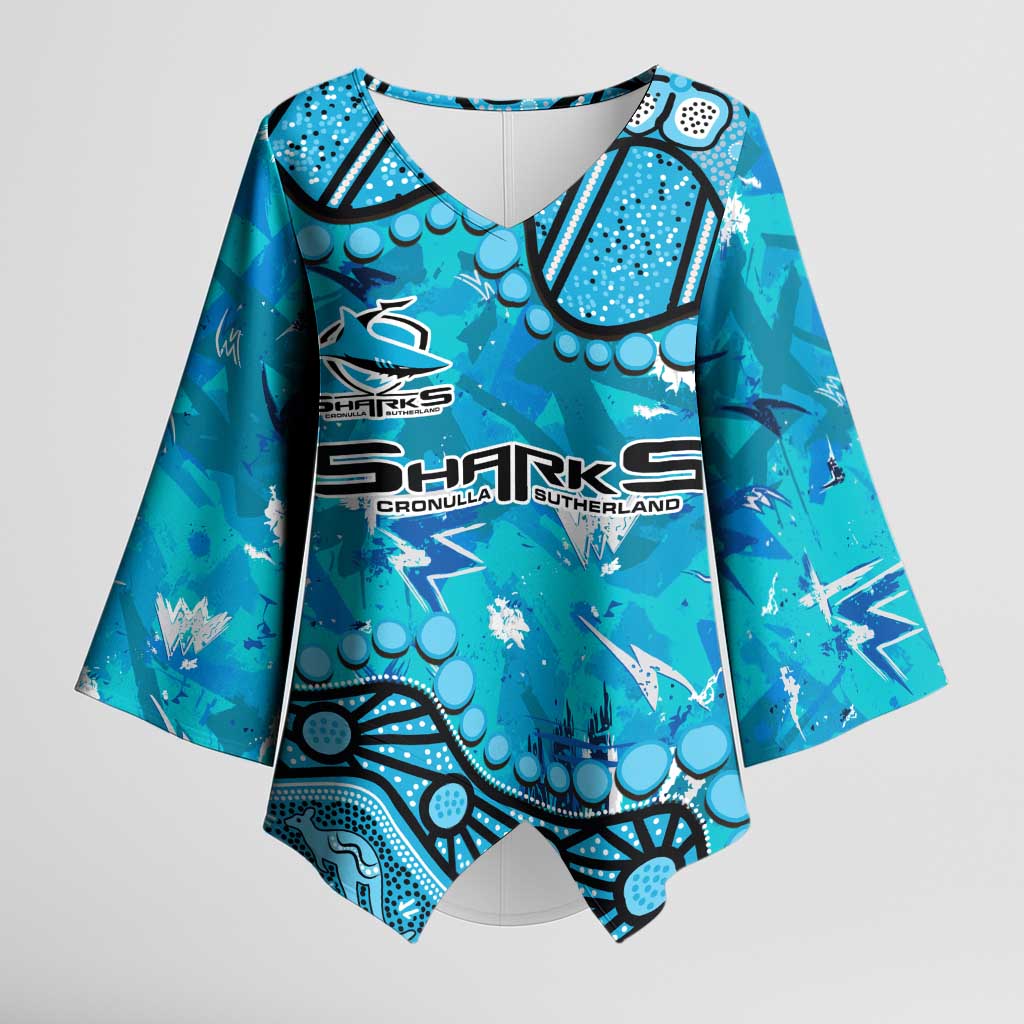 Personalized Cronulla-Sutherland Sharks Kimono Sleeve Blouse Aboriginal Pattern with Graffiti Style Design