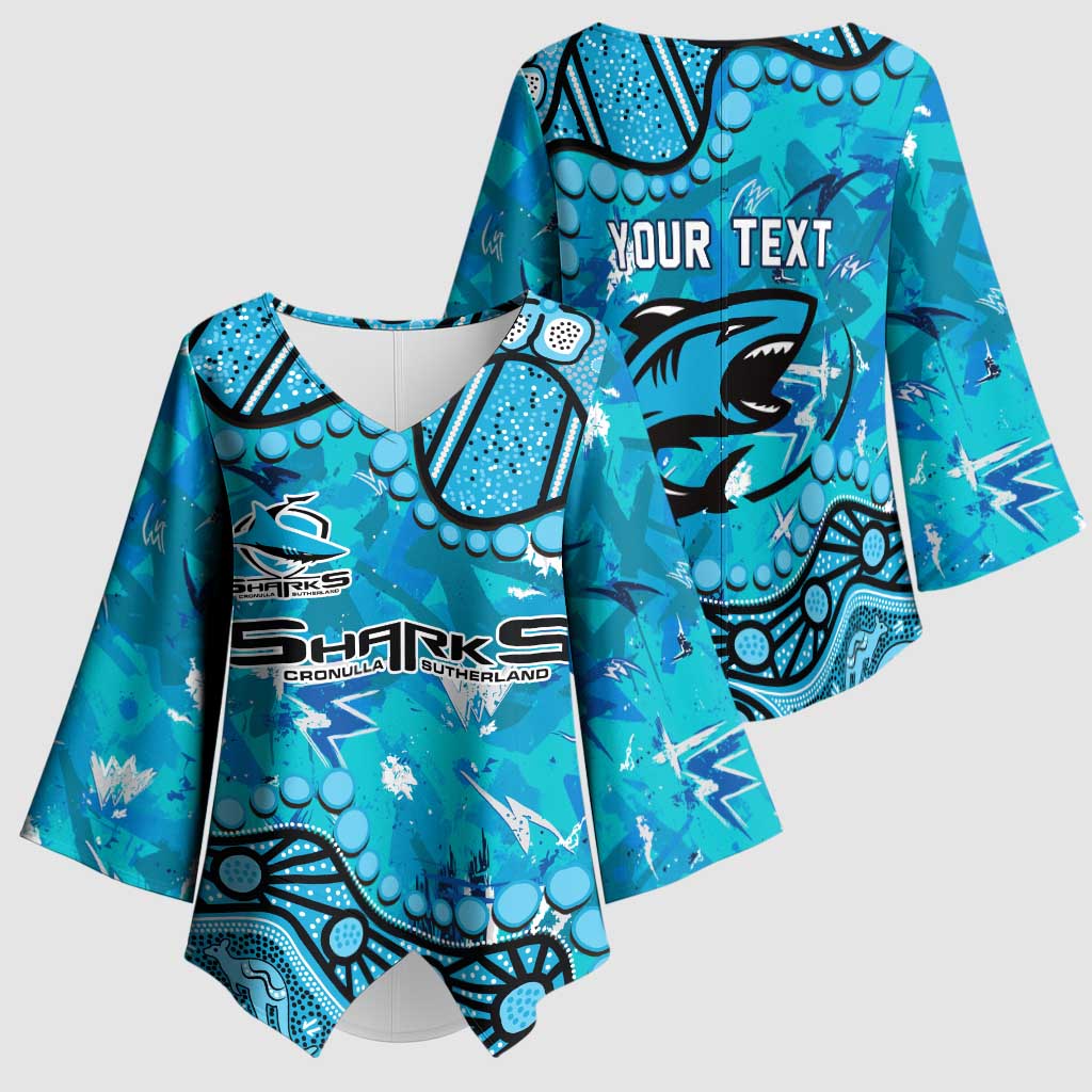 Personalized Cronulla-Sutherland Sharks Kimono Sleeve Blouse Aboriginal Pattern with Graffiti Style Design