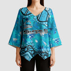 Personalized Cronulla-Sutherland Sharks Kimono Sleeve Blouse Aboriginal Pattern with Graffiti Style Design