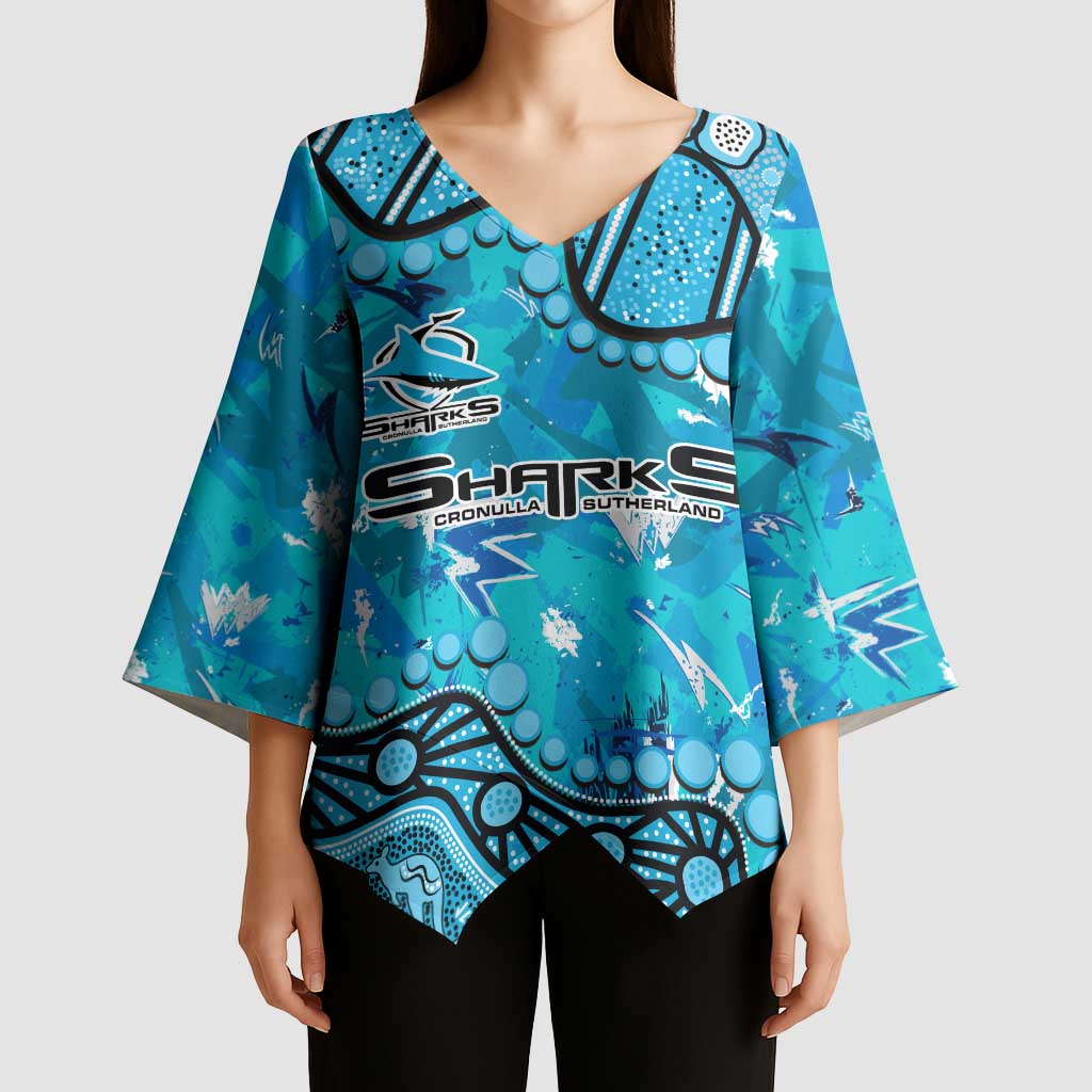 Personalized Cronulla-Sutherland Sharks Kimono Sleeve Blouse Aboriginal Pattern with Graffiti Style Design