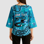 Personalized Cronulla-Sutherland Sharks Kimono Sleeve Blouse Aboriginal Pattern with Graffiti Style Design