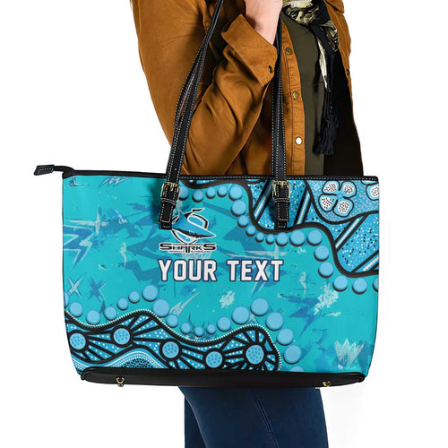 Personalized Cronulla-Sutherland Sharks Leather Tote Bag Aboriginal Pattern with Graffiti Style Design