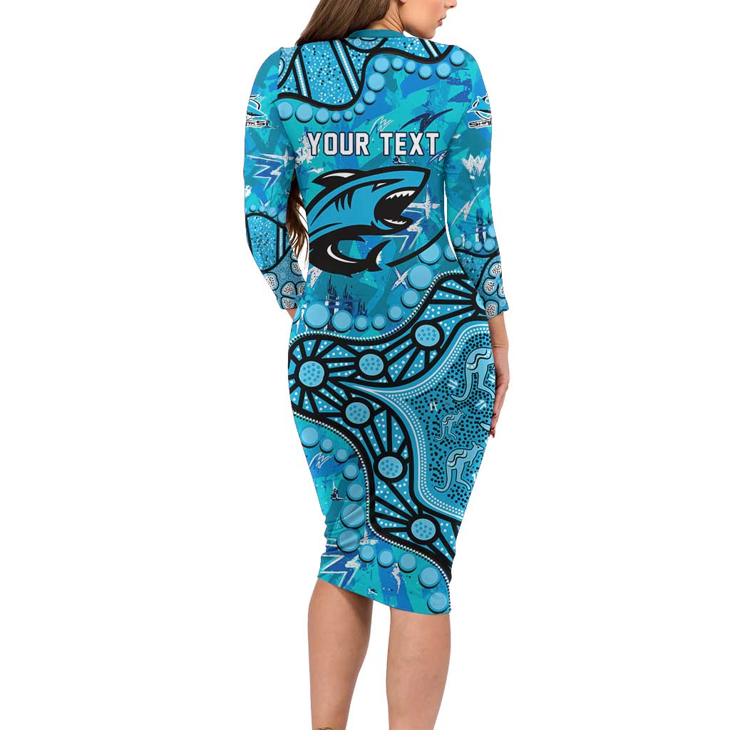 Personalized Cronulla-Sutherland Sharks Long Sleeve Bodycon Dress Aboriginal Pattern with Graffiti Style Design