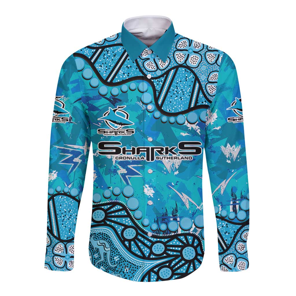 Personalized Cronulla-Sutherland Sharks Long Sleeve Button Shirt Aboriginal Pattern with Graffiti Style Design