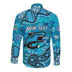 Personalized Cronulla-Sutherland Sharks Long Sleeve Button Shirt Aboriginal Pattern with Graffiti Style Design