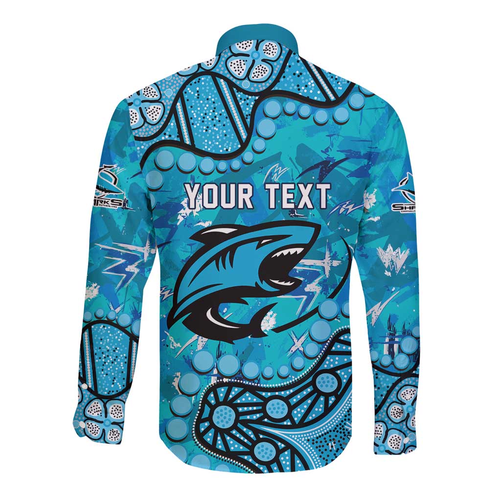 Personalized Cronulla-Sutherland Sharks Long Sleeve Button Shirt Aboriginal Pattern with Graffiti Style Design
