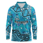 Personalized Cronulla-Sutherland Sharks Long Sleeve Polo Shirt Aboriginal Pattern with Graffiti Style Design