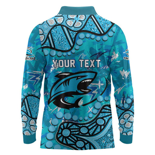 Personalized Cronulla-Sutherland Sharks Long Sleeve Polo Shirt Aboriginal Pattern with Graffiti Style Design
