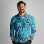 Personalized Cronulla-Sutherland Sharks Long Sleeve Polo Shirt Aboriginal Pattern with Graffiti Style Design