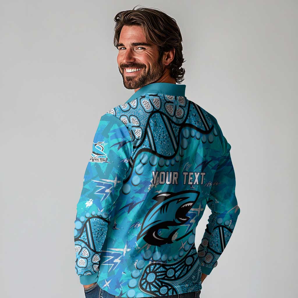 Personalized Cronulla-Sutherland Sharks Long Sleeve Polo Shirt Aboriginal Pattern with Graffiti Style Design