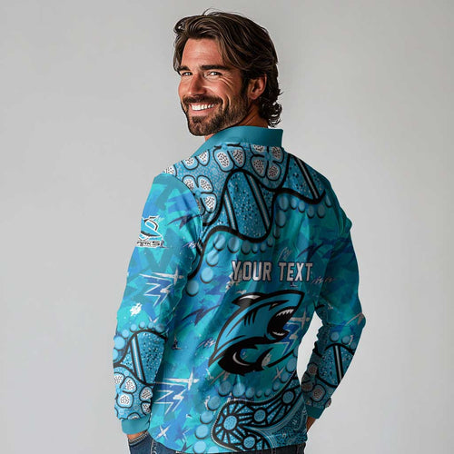 Personalized Cronulla-Sutherland Sharks Long Sleeve Polo Shirt Aboriginal Pattern with Graffiti Style Design