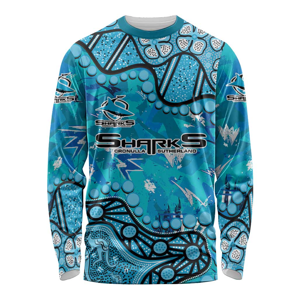 Personalized Cronulla-Sutherland Sharks Long Sleeve Shirt Aboriginal Pattern with Graffiti Style Design