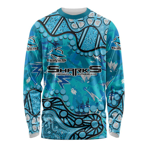 Personalized Cronulla-Sutherland Sharks Long Sleeve Shirt Aboriginal Pattern with Graffiti Style Design