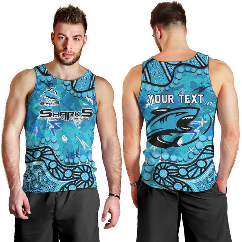 Personalized Cronulla-Sutherland Sharks Men Tank Top Aboriginal Pattern with Graffiti Style Design