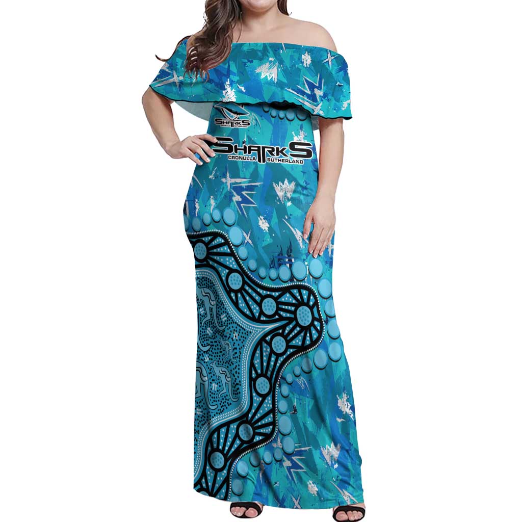 Personalized Cronulla-Sutherland Sharks Off Shoulder Maxi Dress Aboriginal Pattern with Graffiti Style Design