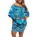 Personalized Cronulla-Sutherland Sharks Off Shoulder Short Dress Aboriginal Pattern with Graffiti Style Design