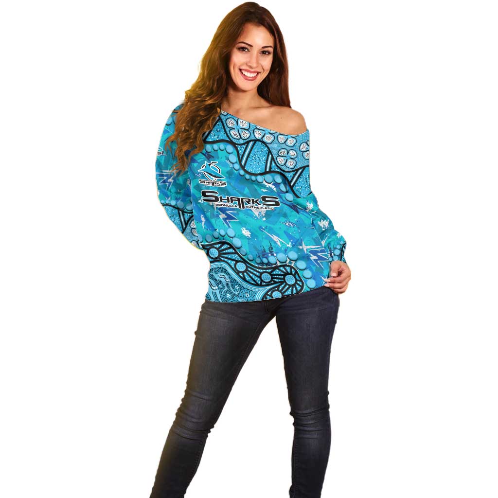 Personalized Cronulla-Sutherland Sharks Off Shoulder Sweater Aboriginal Pattern with Graffiti Style Design