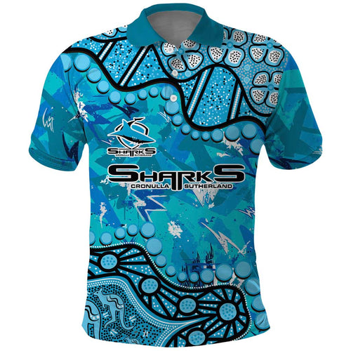 Personalized Cronulla-Sutherland Sharks Polo Shirt Aboriginal Pattern with Graffiti Style Design