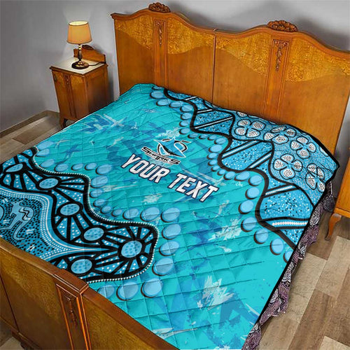 Personalized Cronulla-Sutherland Sharks Quilt Aboriginal Pattern with Graffiti Style Design