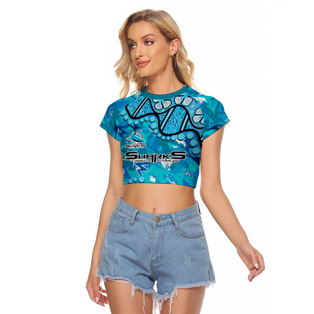 Personalized Cronulla-Sutherland Sharks Raglan Cropped T Shirt Aboriginal Pattern with Graffiti Style Design