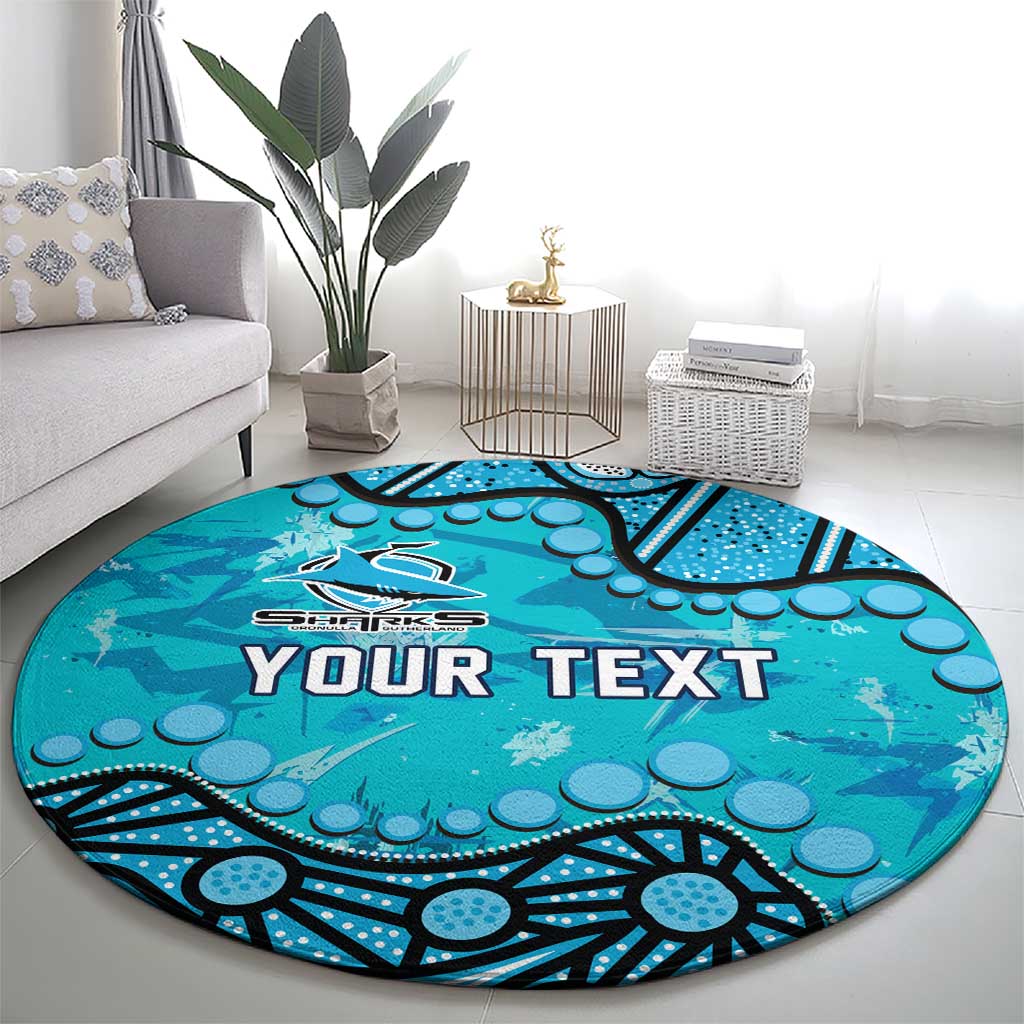 Personalized Cronulla-Sutherland Sharks Round Carpet Aboriginal Pattern with Graffiti Style Design
