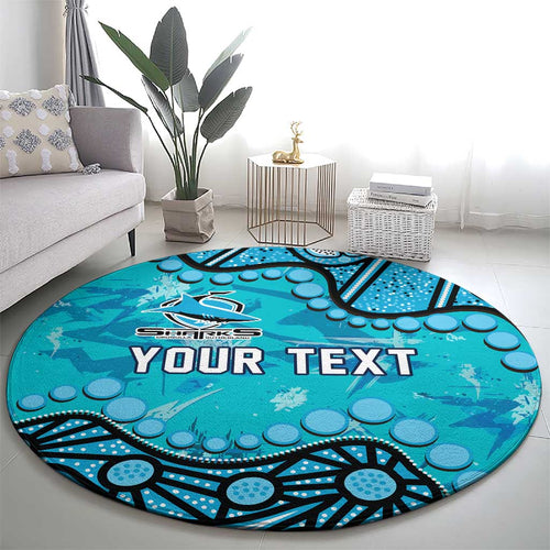 Personalized Cronulla-Sutherland Sharks Round Carpet Aboriginal Pattern with Graffiti Style Design