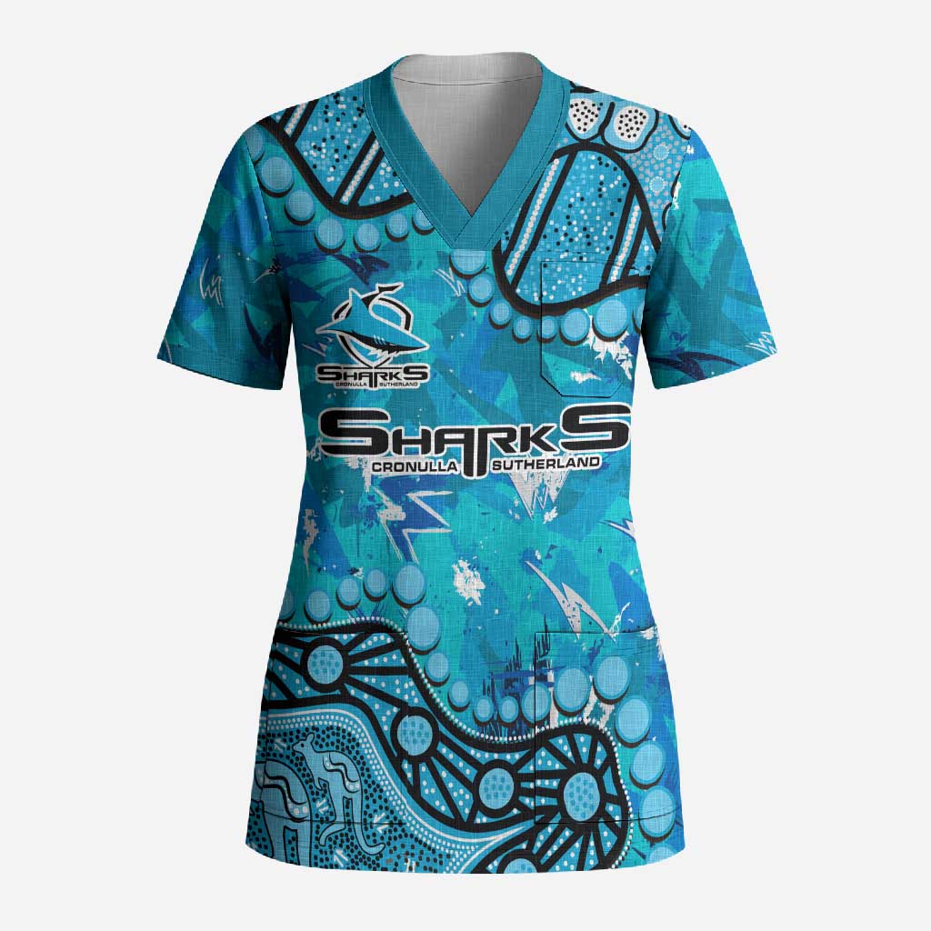 Personalized Cronulla-Sutherland Sharks Scrub Top Aboriginal Pattern with Graffiti Style Design