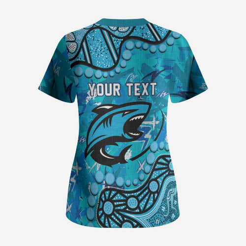 Personalized Cronulla-Sutherland Sharks Scrub Top Aboriginal Pattern with Graffiti Style Design