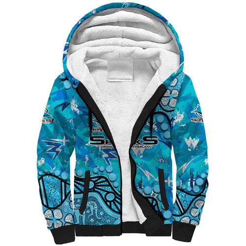 Personalized Cronulla-Sutherland Sharks Sherpa Hoodie Aboriginal Pattern with Graffiti Style Design