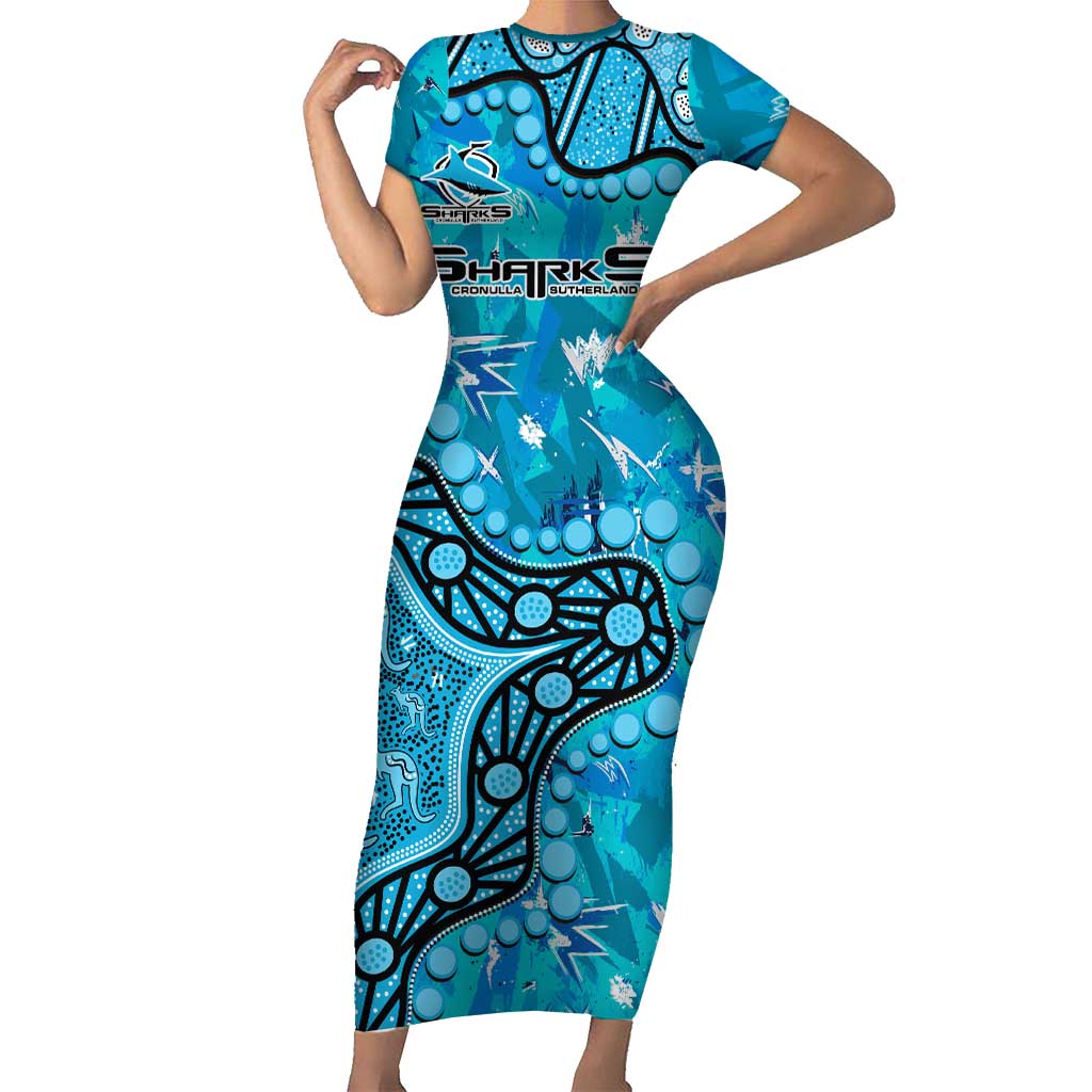 Personalized Cronulla-Sutherland Sharks Short Sleeve Bodycon Dress Aboriginal Pattern with Graffiti Style Design