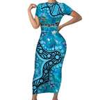Personalized Cronulla-Sutherland Sharks Short Sleeve Bodycon Dress Aboriginal Pattern with Graffiti Style Design