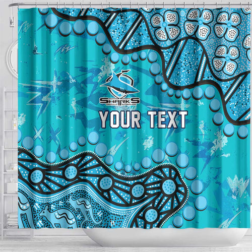 Personalized Cronulla-Sutherland Sharks Shower Curtain Aboriginal Pattern with Graffiti Style Design