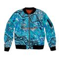 Personalized Cronulla-Sutherland Sharks Sleeve Zip Bomber Jacket Aboriginal Pattern with Graffiti Style Design