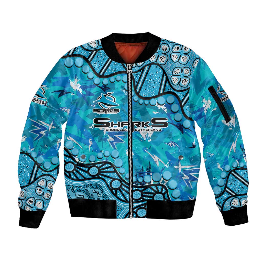 Personalized Cronulla-Sutherland Sharks Sleeve Zip Bomber Jacket Aboriginal Pattern with Graffiti Style Design