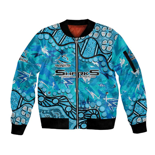 Personalized Cronulla-Sutherland Sharks Sleeve Zip Bomber Jacket Aboriginal Pattern with Graffiti Style Design
