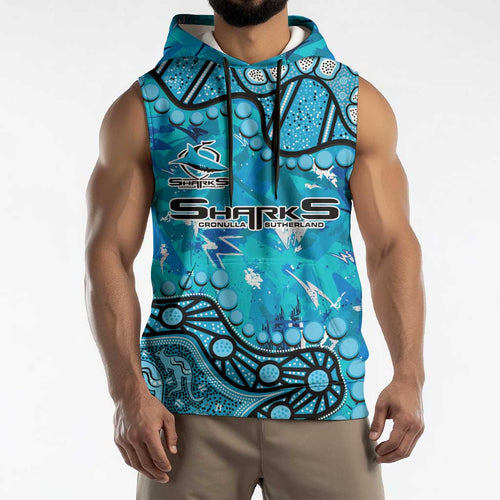 Personalized Cronulla-Sutherland Sharks Sleeveless Hoodie Aboriginal Pattern with Graffiti Style Design