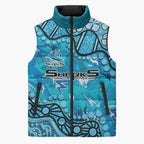 Personalized Cronulla-Sutherland Sharks Sleeveless Puffer Jacket Aboriginal Pattern with Graffiti Style Design