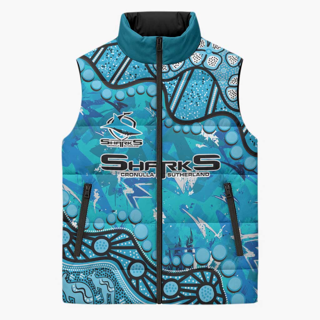 Personalized Cronulla-Sutherland Sharks Sleeveless Puffer Jacket Aboriginal Pattern with Graffiti Style Design