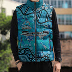 Personalized Cronulla-Sutherland Sharks Sleeveless Puffer Jacket Aboriginal Pattern with Graffiti Style Design