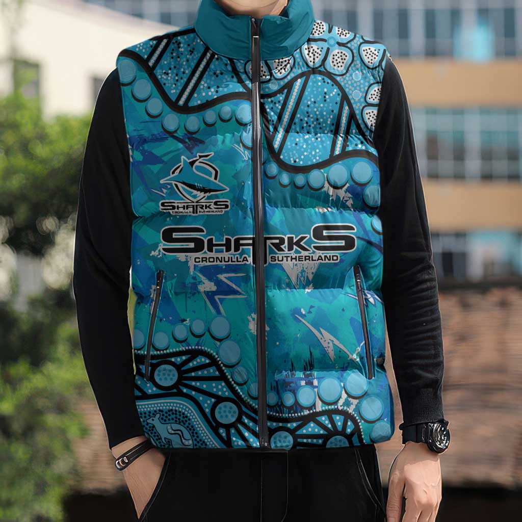 Personalized Cronulla-Sutherland Sharks Sleeveless Puffer Jacket Aboriginal Pattern with Graffiti Style Design