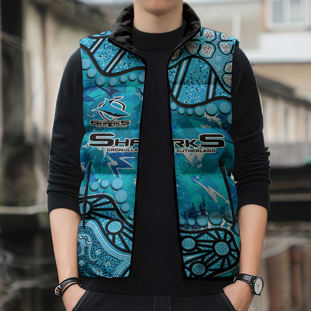 Personalized Cronulla-Sutherland Sharks Sleeveless Puffer Jacket Aboriginal Pattern with Graffiti Style Design
