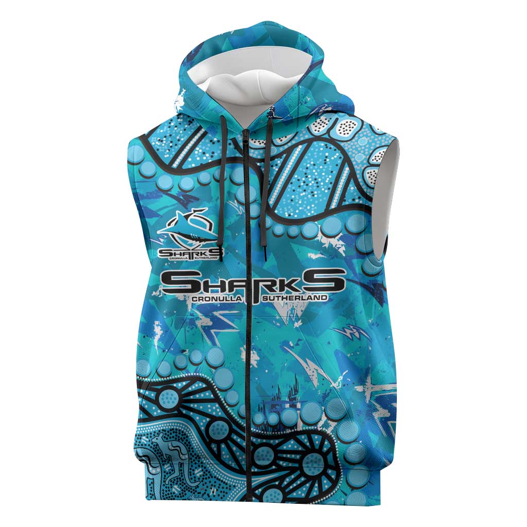 Personalized Cronulla-Sutherland Sharks Sleeveless Zip Hoodie Aboriginal Pattern with Graffiti Style Design