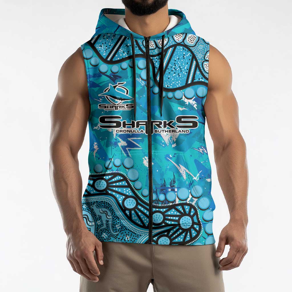 Personalized Cronulla-Sutherland Sharks Sleeveless Zip Hoodie Aboriginal Pattern with Graffiti Style Design