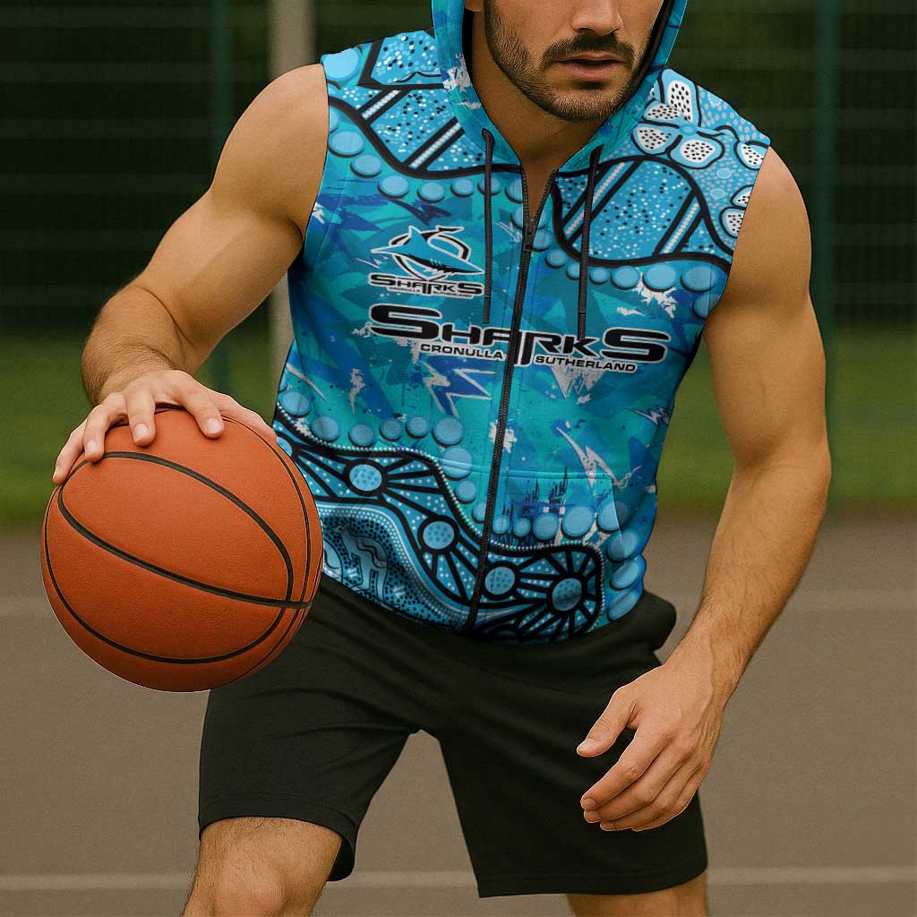 Personalized Cronulla-Sutherland Sharks Sleeveless Zip Hoodie Aboriginal Pattern with Graffiti Style Design