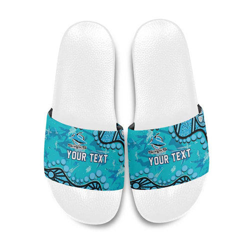 Personalized Cronulla-Sutherland Sharks Slide Sandals Aboriginal Pattern with Graffiti Style Design