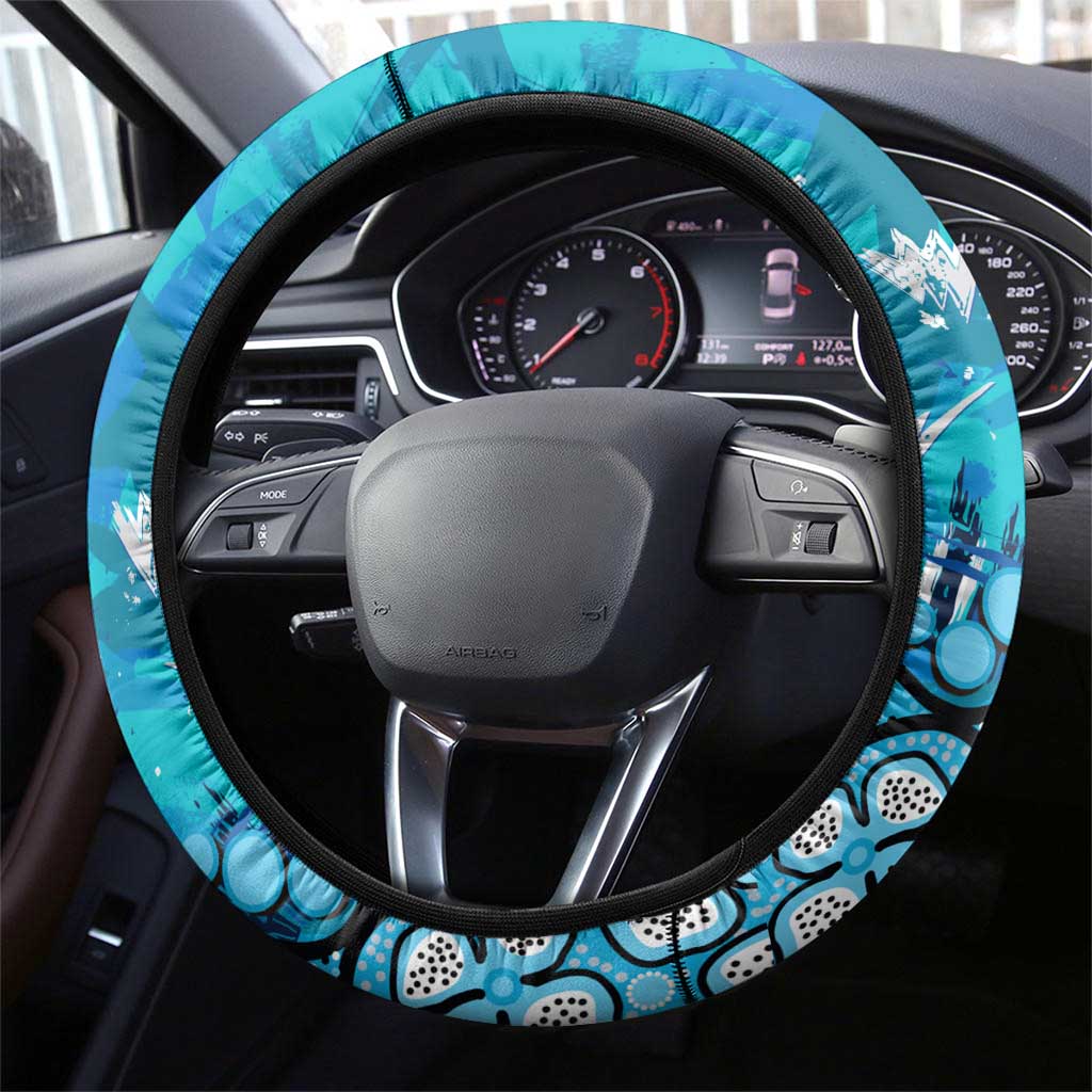 Cronulla-Sutherland Sharks Steering Wheel Cover Aboriginal Pattern with Graffiti Style Design