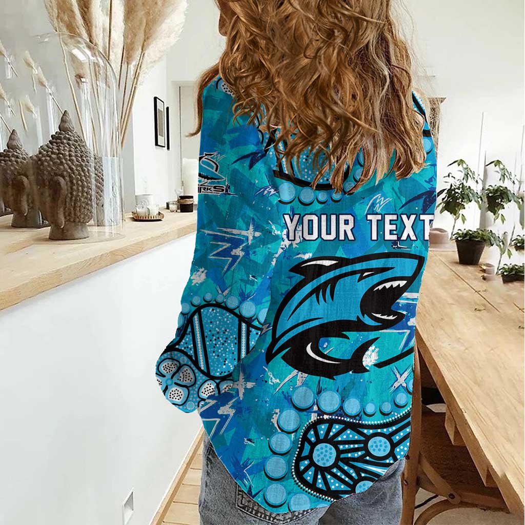 Personalized Cronulla-Sutherland Sharks Women Casual Shirt Aboriginal Pattern with Graffiti Style Design